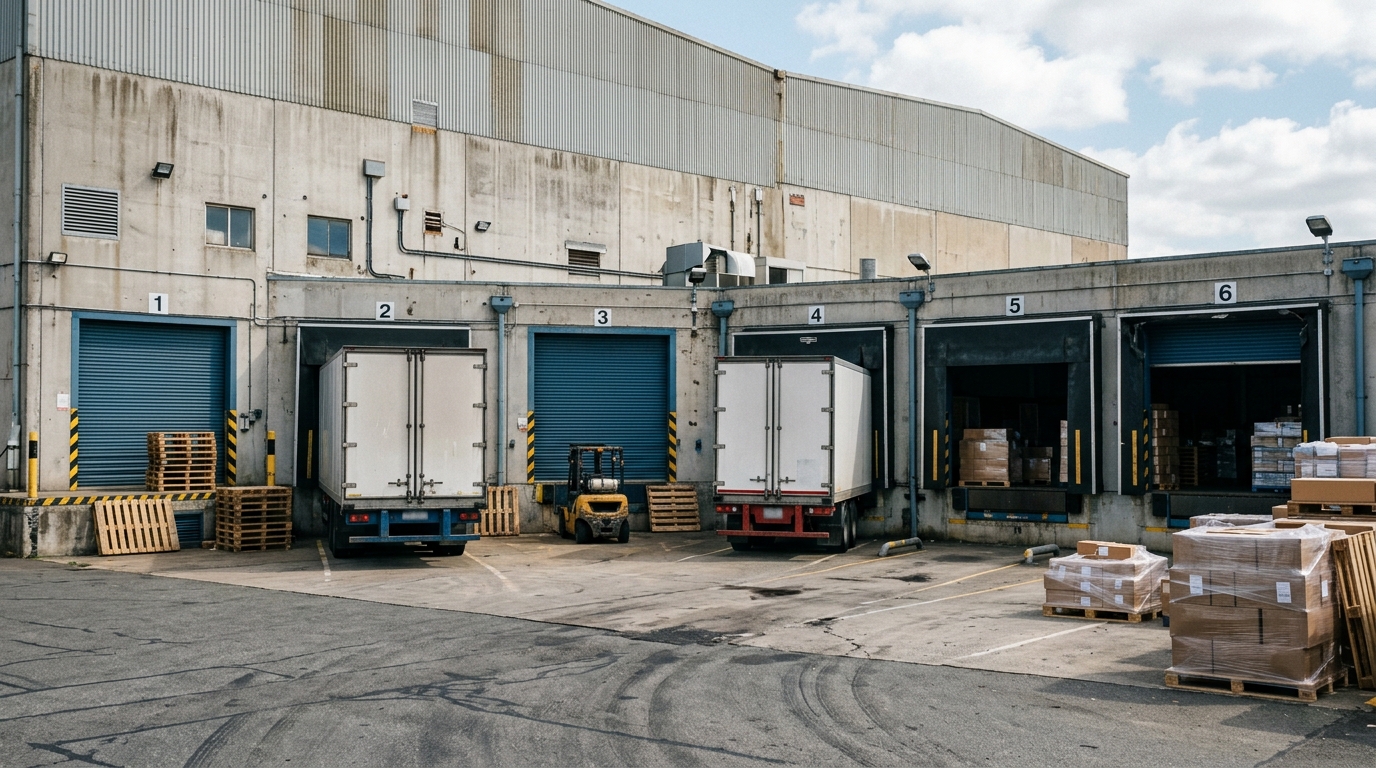 Quai de chargement d'une plateforme logistique à Corbas avec camion à quai, zone exposée aux rongeurs